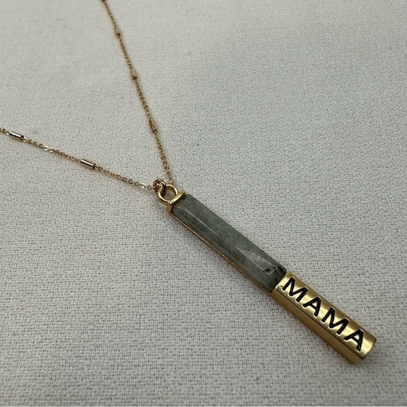 Pendant Mama Necklace Gold Tone Gray Stone - Picture 2 of 8